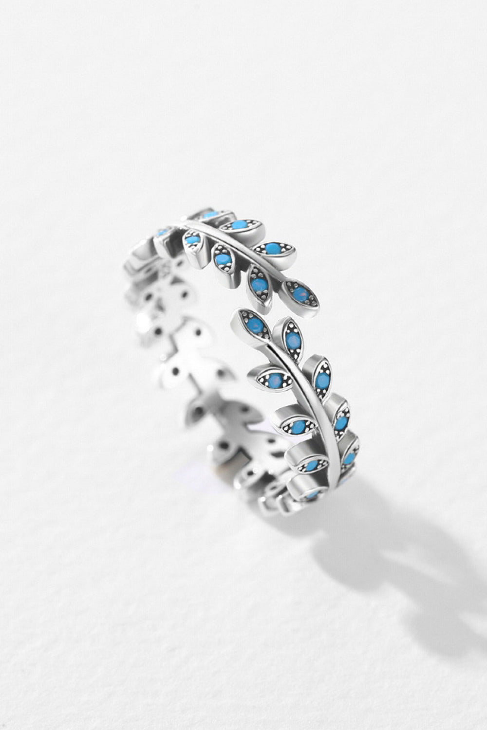 925 Sterling Silver Leaf Shape Artificial Turquoise Bypass Ring